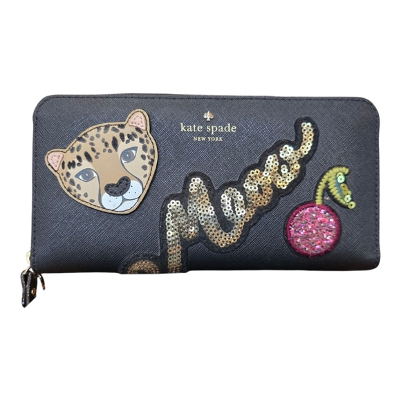 Kate Spade Limited Edition Run Wild Leopard Neda Zip Around Black Wallet - Picture 1 of 15